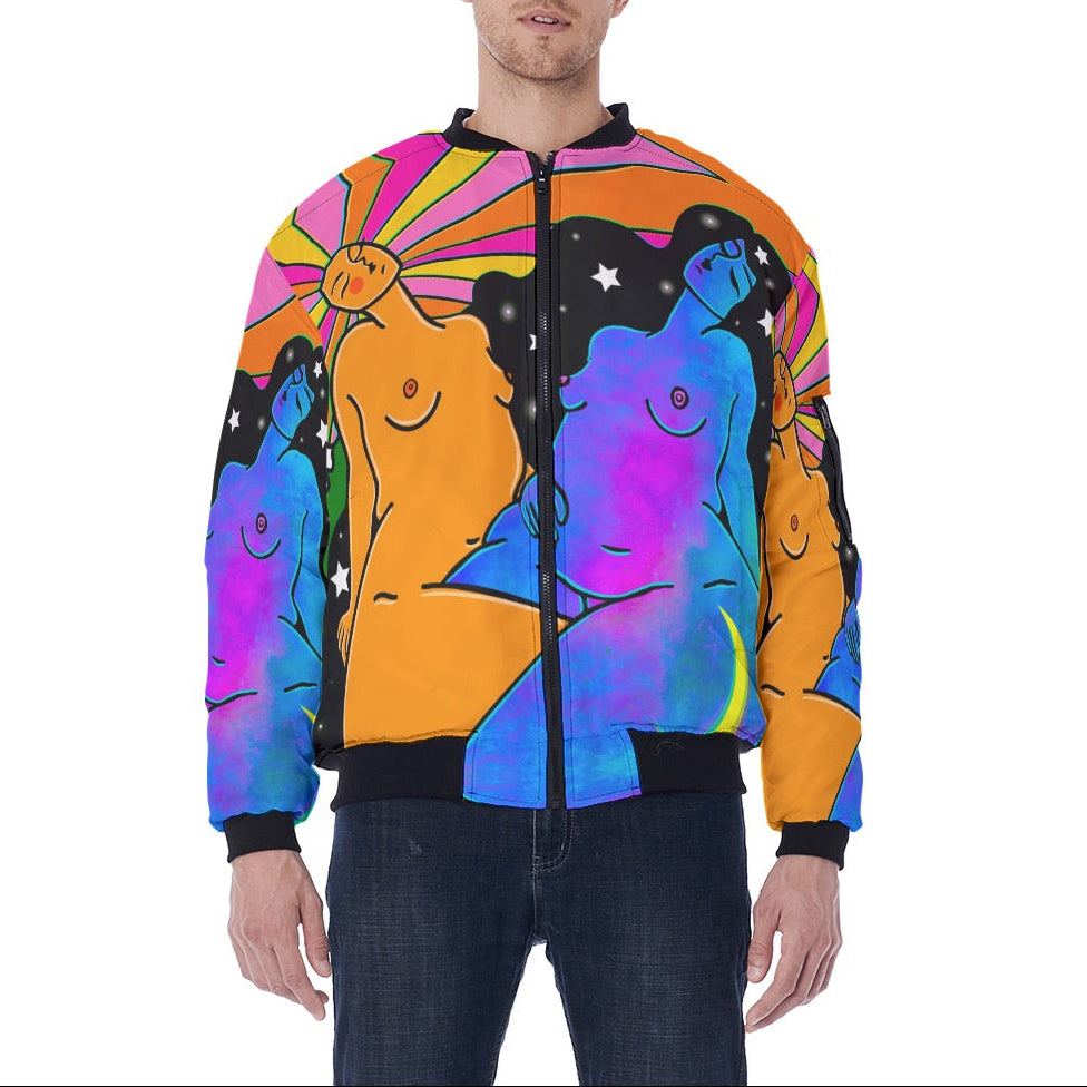 "Embody Love" unisex bomber jacket by ArtistNatalie, styled view