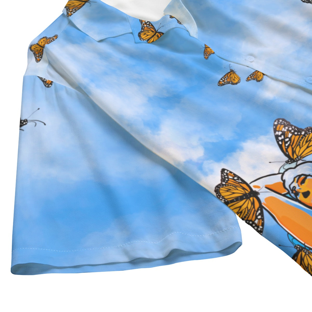 "Carried Away" rayon button up shirt by ArtistNatalie, styled view