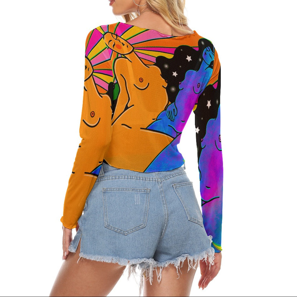 "Embody Love" mesh long sleeve crop top by ArtistNatalie, detail view