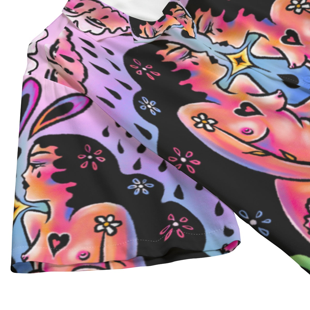 "Look Deep" rayon button up shirt by ArtistNatalie, styled view