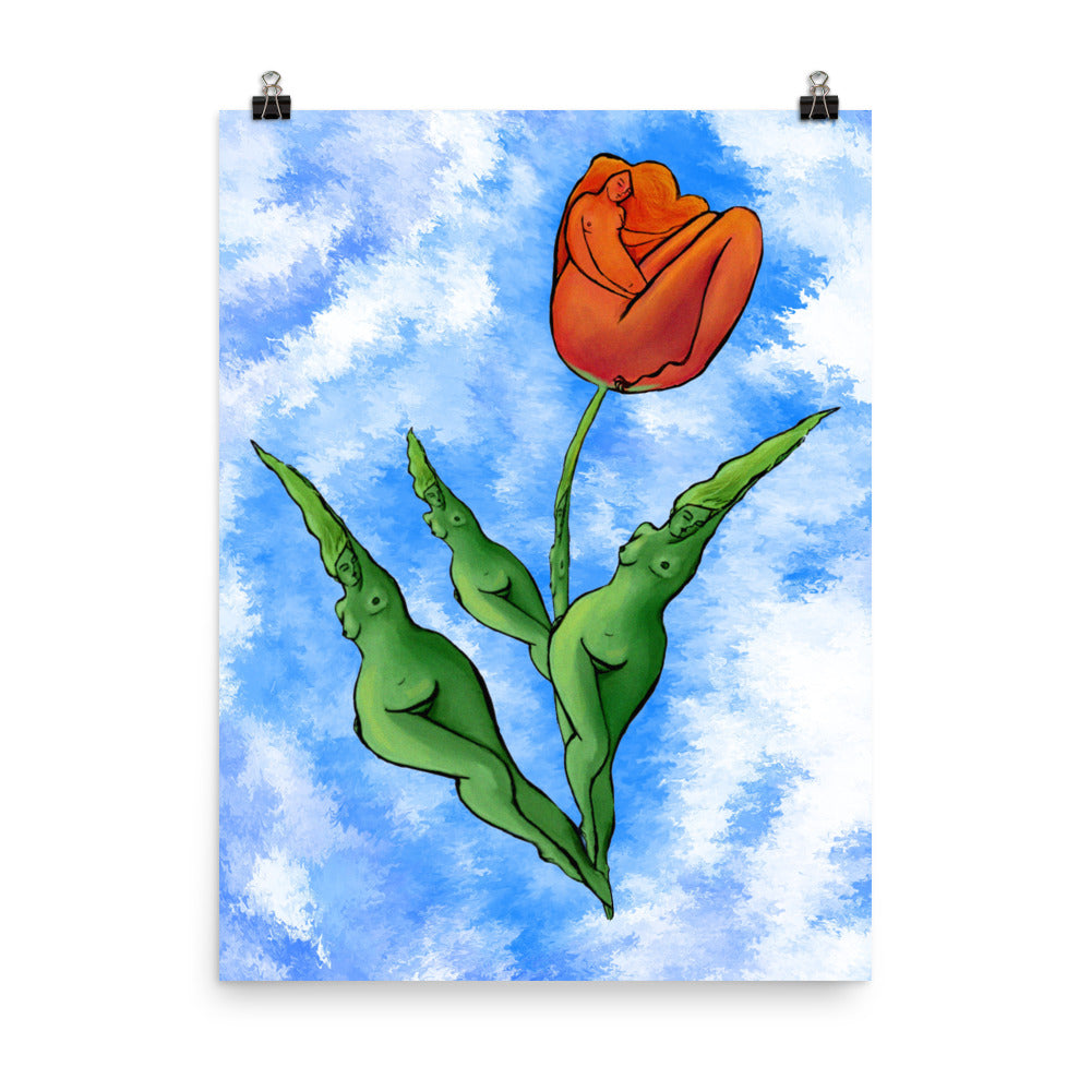 "Tulip" art print by ArtistNatalie, framed in a room setting