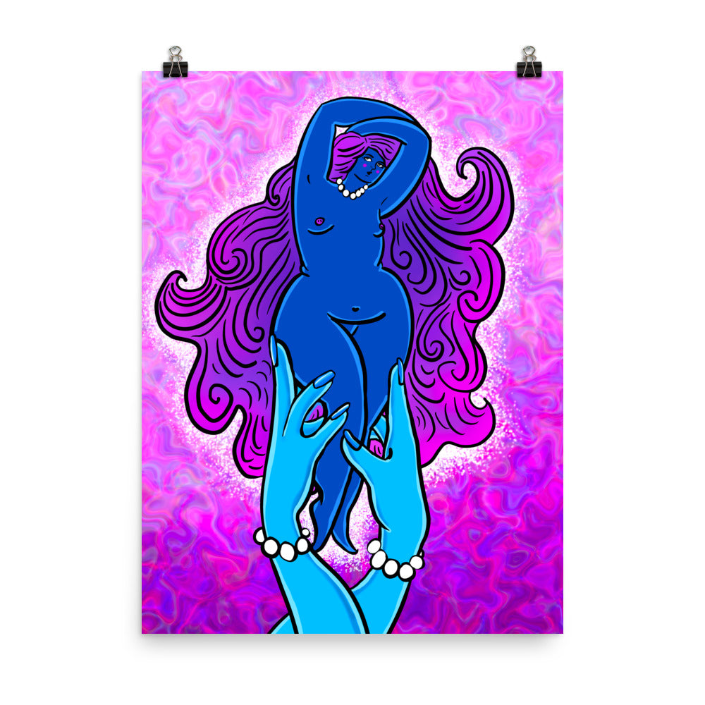 "Worship" art print by ArtistNatalie, framed in a room setting