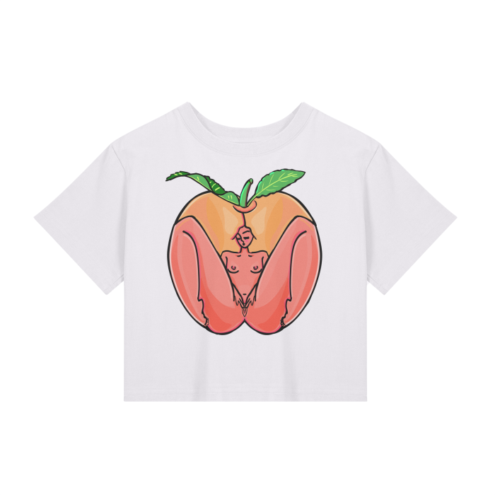 "Peach" fitted baby tee by ArtistNatalie, front view