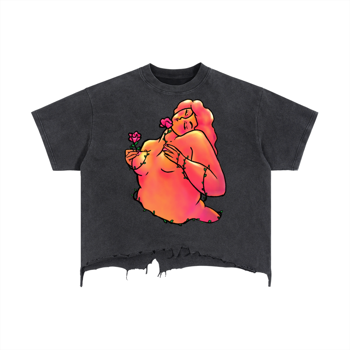 "Up and Up" cloudwash boxy distressed tee by ArtistNatalie, front view