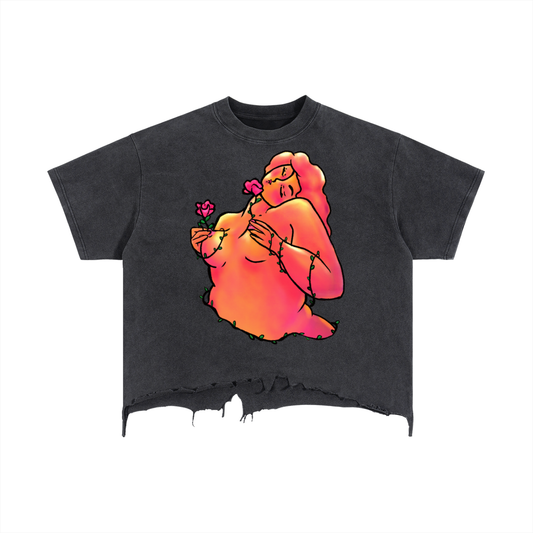 "Up and Up" cloudwash boxy distressed tee by ArtistNatalie, front view