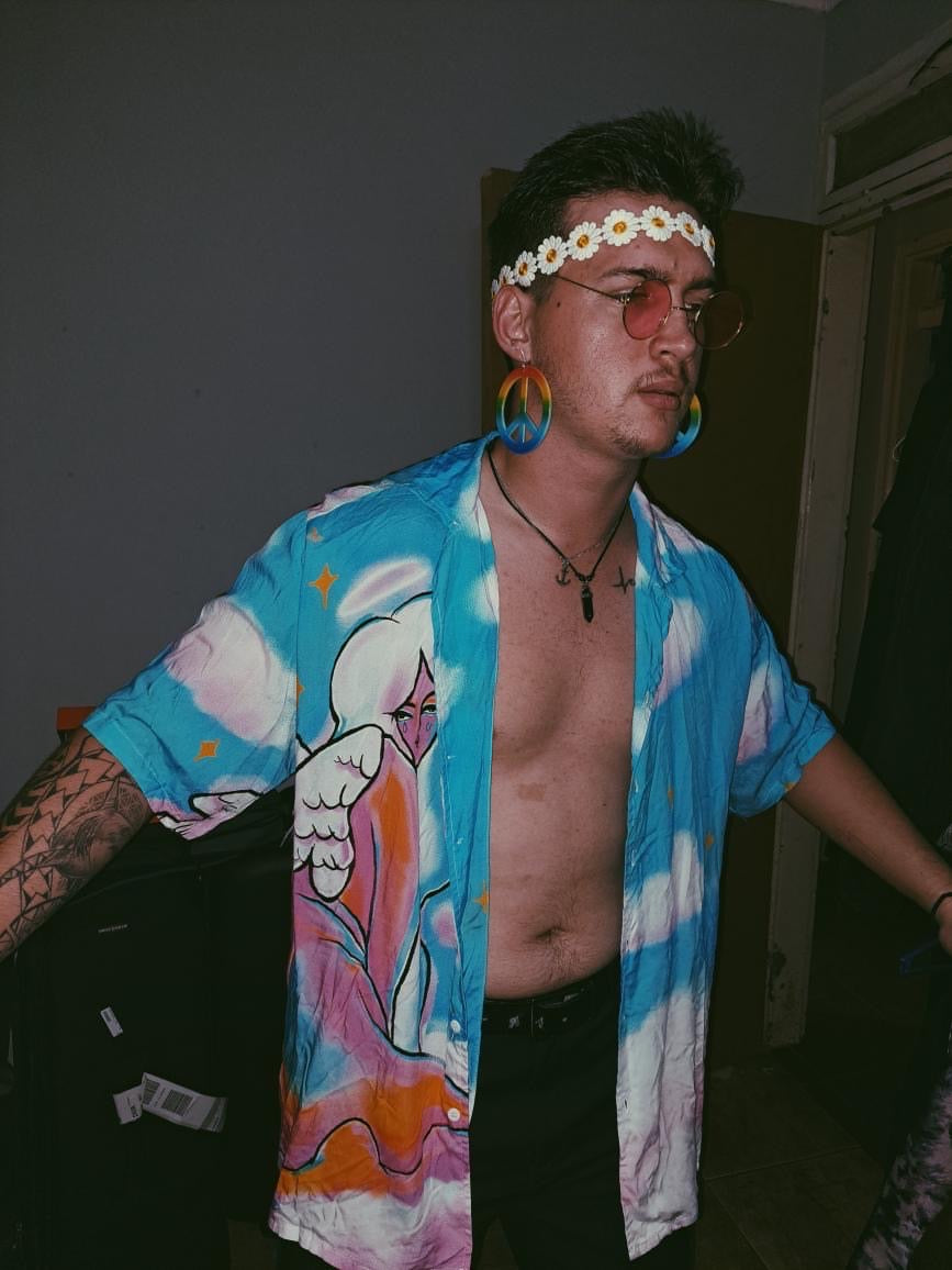 Customer wearing Too Good Rayon Button Up Shirt