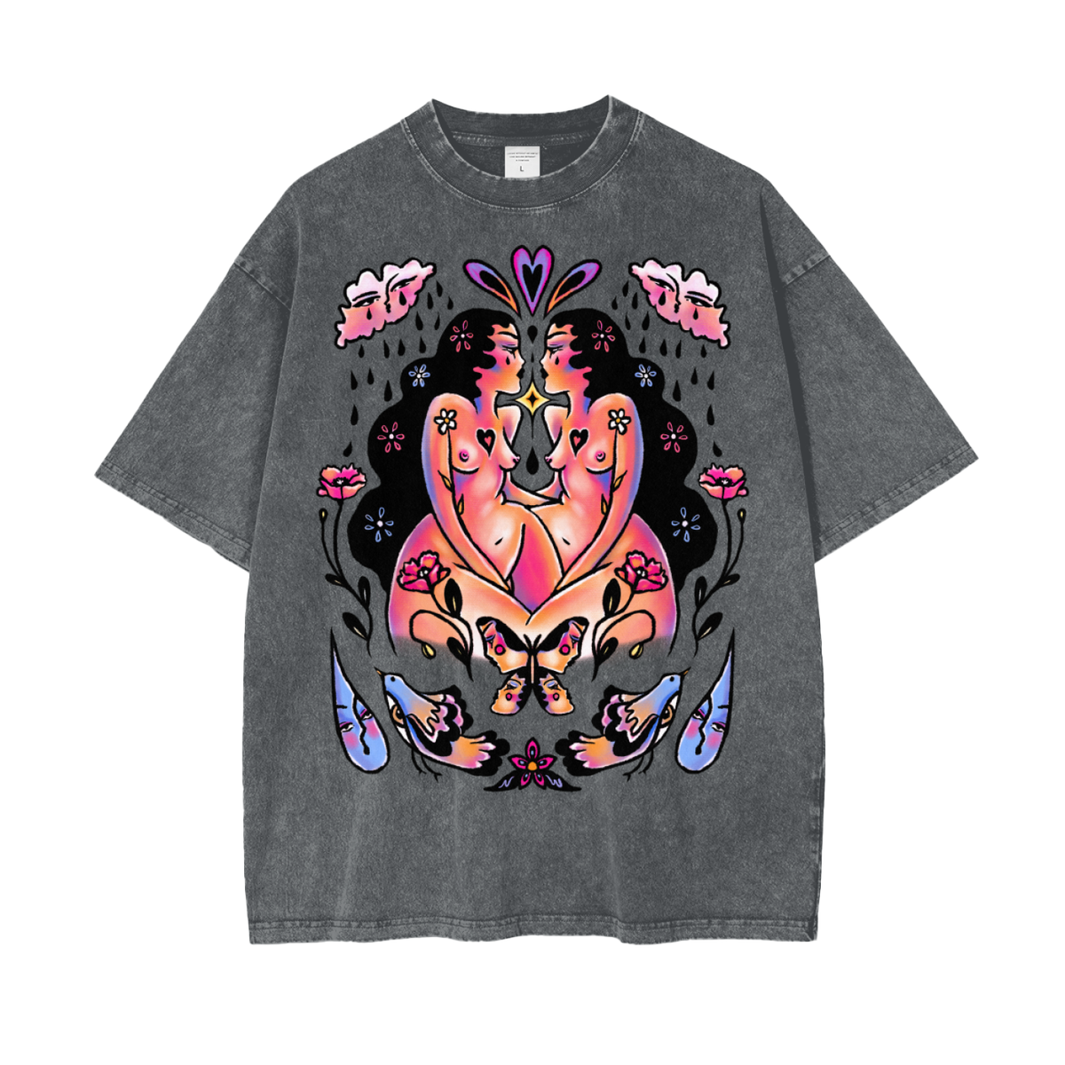 "Look Deep" acid-washed heavyweight cotton tee by ArtistNatalie, front view