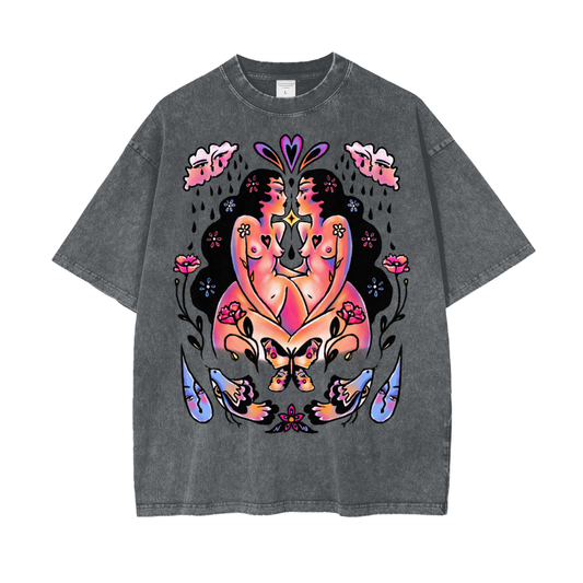 "Look Deep" acid-washed heavyweight cotton tee by ArtistNatalie, front view