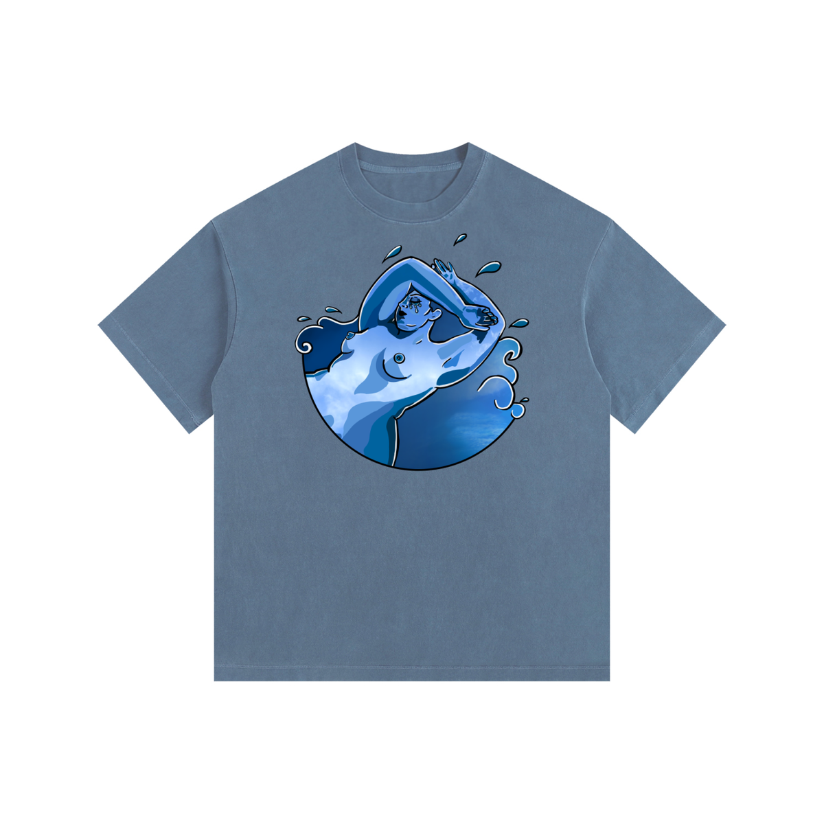 "Ride the Wave" retro washed cotton tee by ArtistNatalie, front view