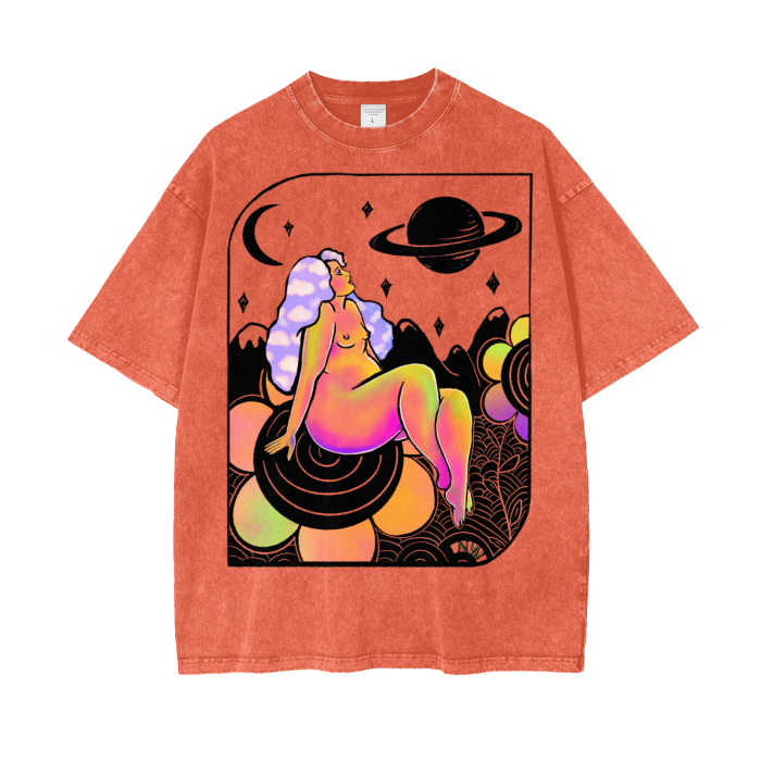 "Cosmic Wonder" acid-washed heavyweight cotton tee by ArtistNatalie, alternate view
