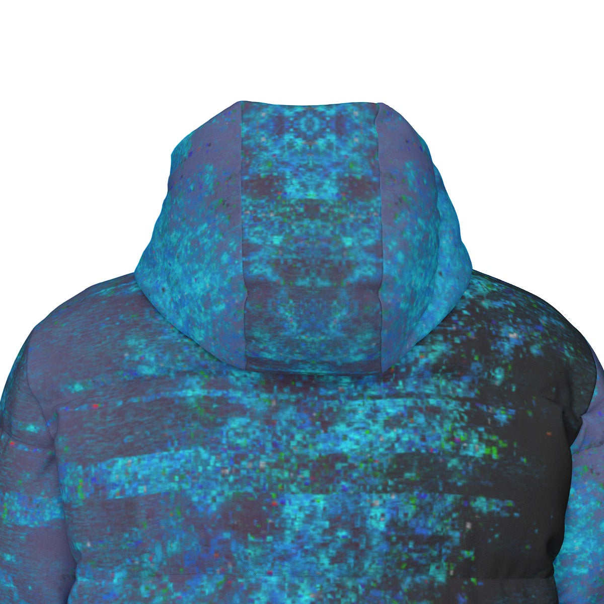 "Energy" long down puffer coat by ArtistNatalie, detail view