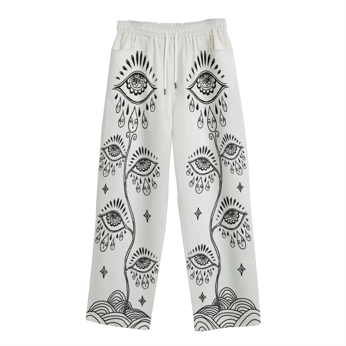 "Eye Grow" cotton straight leg pants by ArtistNatalie, front view