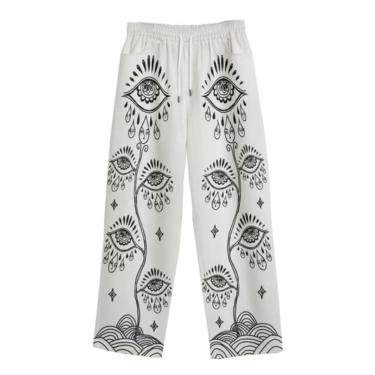 "Eye Grow" cotton straight leg pants by ArtistNatalie, front view