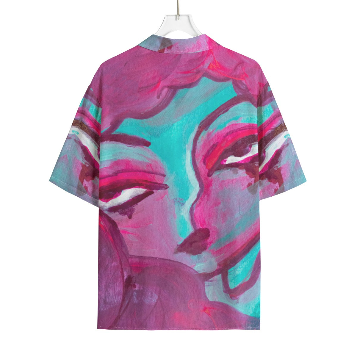 "Zoom Out" rayon button up shirt by ArtistNatalie, detail view