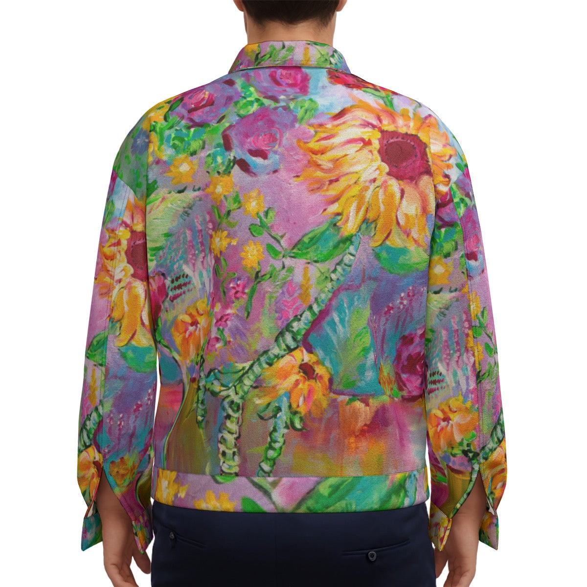 "Sunflower Dream" cotton jacket by ArtistNatalie, close-up view