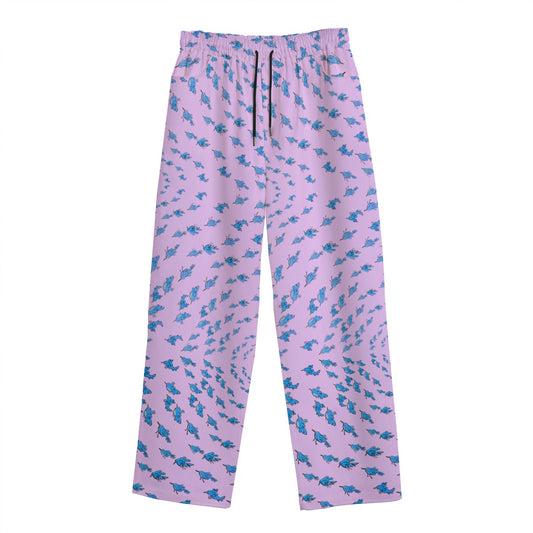 "Birds" cotton straight leg pants by ArtistNatalie, front view