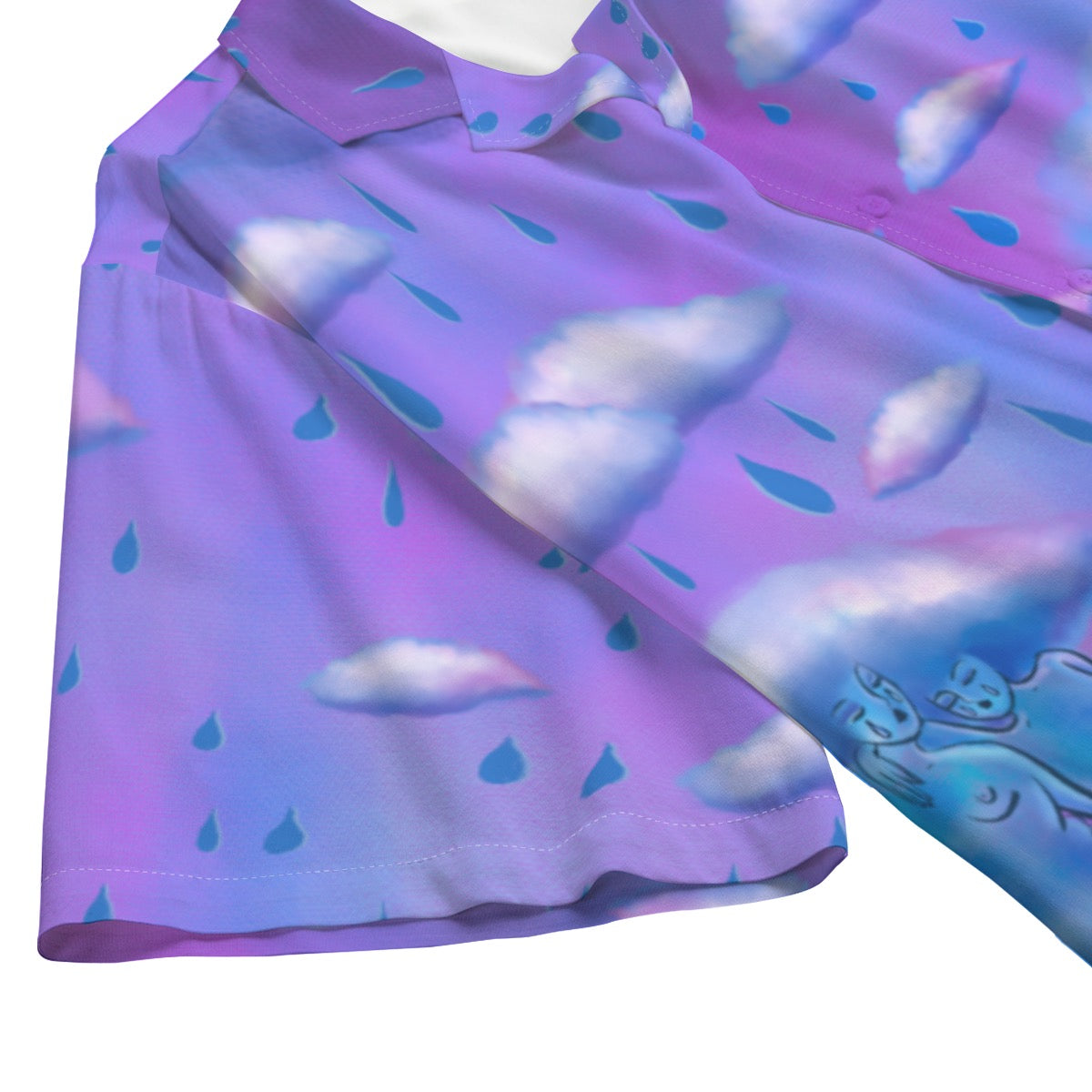 "Cloud Girls Club" rayon button up shirt by ArtistNatalie, styled view