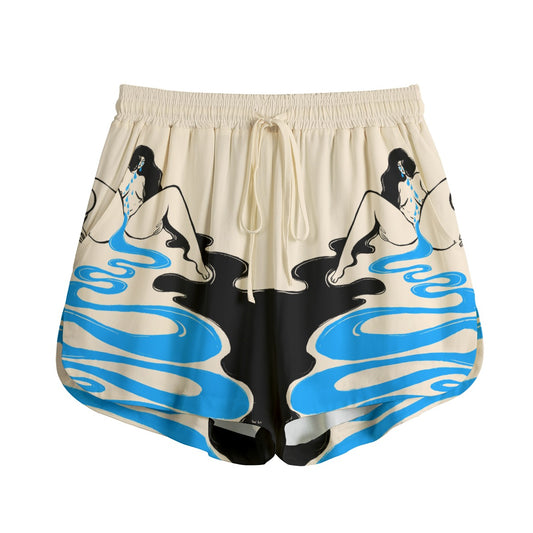 "Too Much" rayon shorts by ArtistNatalie, front view