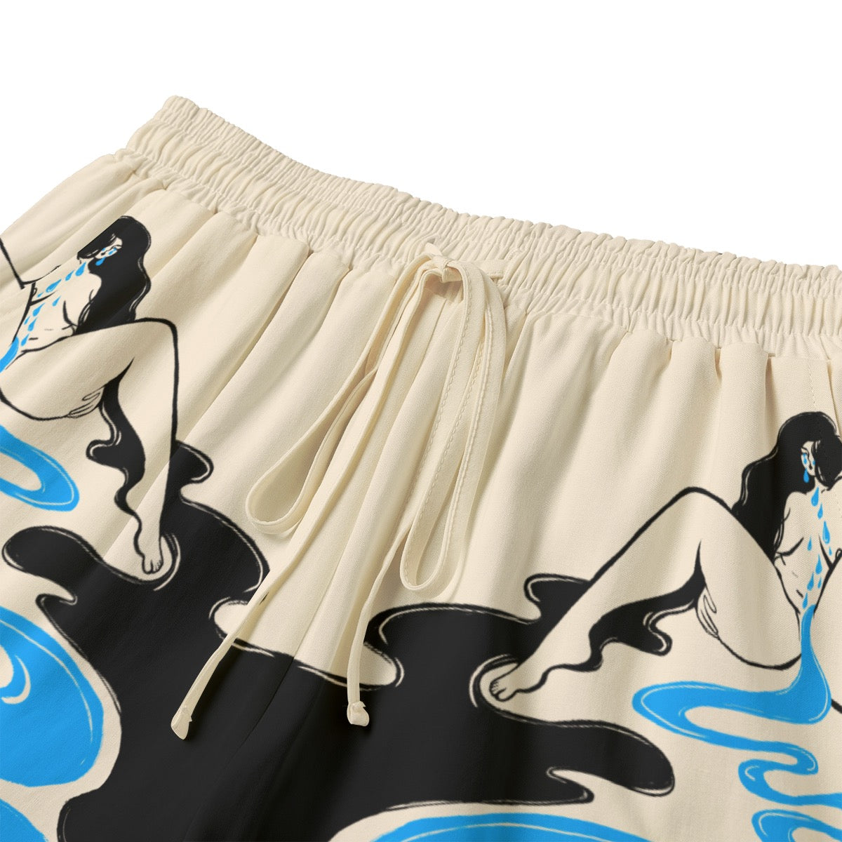 "Too Much" rayon shorts by ArtistNatalie, detail view