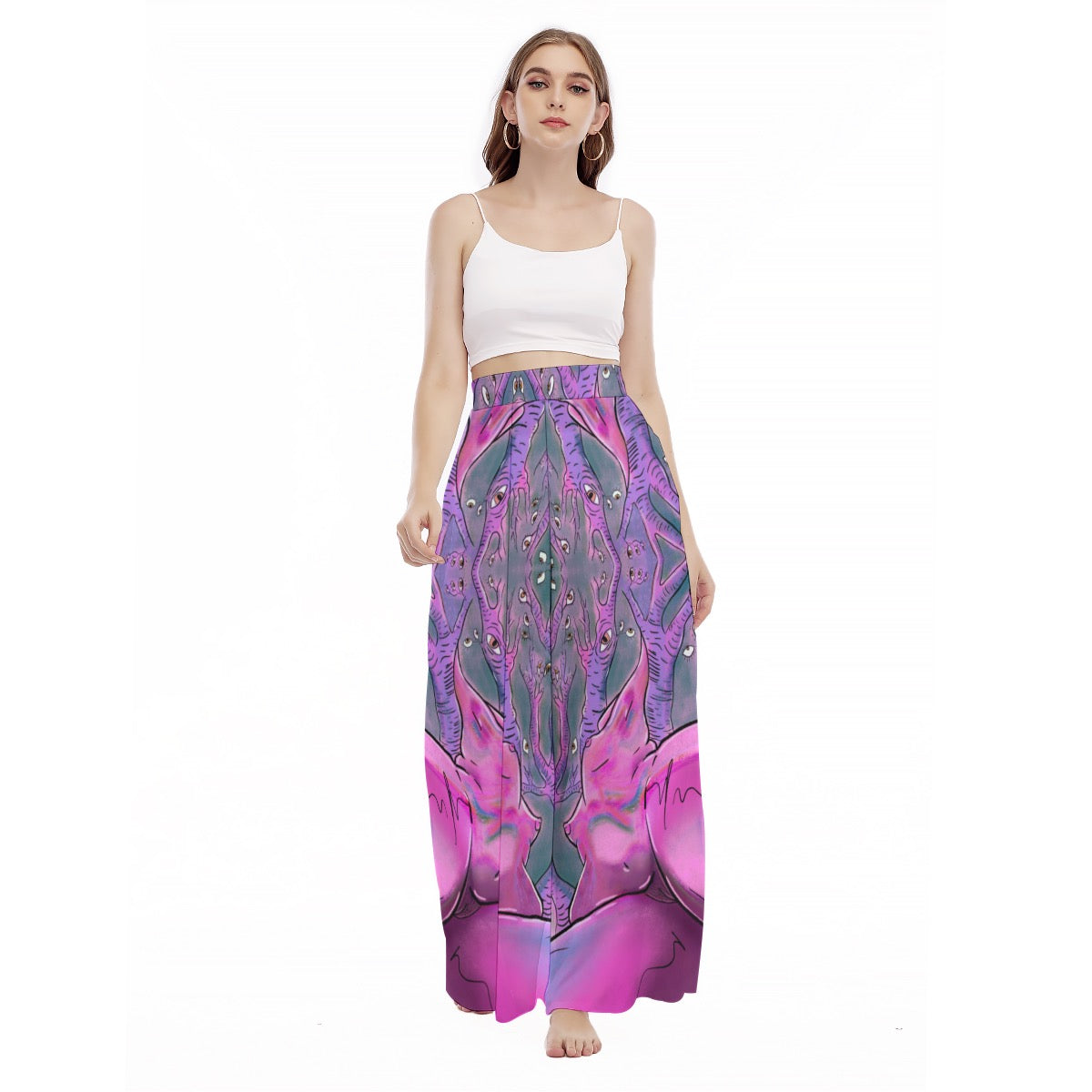 "Can You Ego Death Me Again" high-waisted wide leg pants by ArtistNatalie, back view