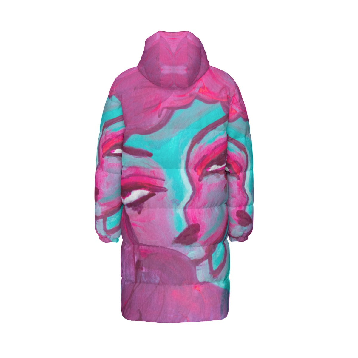 "Zoom Out" long down puffer coat by ArtistNatalie, close-up view
