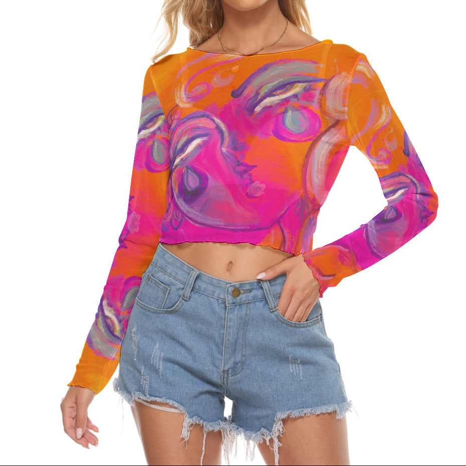 "In The Moment" mesh long sleeve crop top by ArtistNatalie, detail view