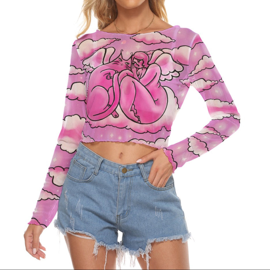 "Love 4 Ever" mesh long sleeve crop top by ArtistNatalie, front view