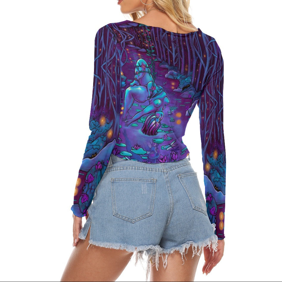 "The Softest Thing In The World" mesh long sleeve crop top by ArtistNatalie, styled view