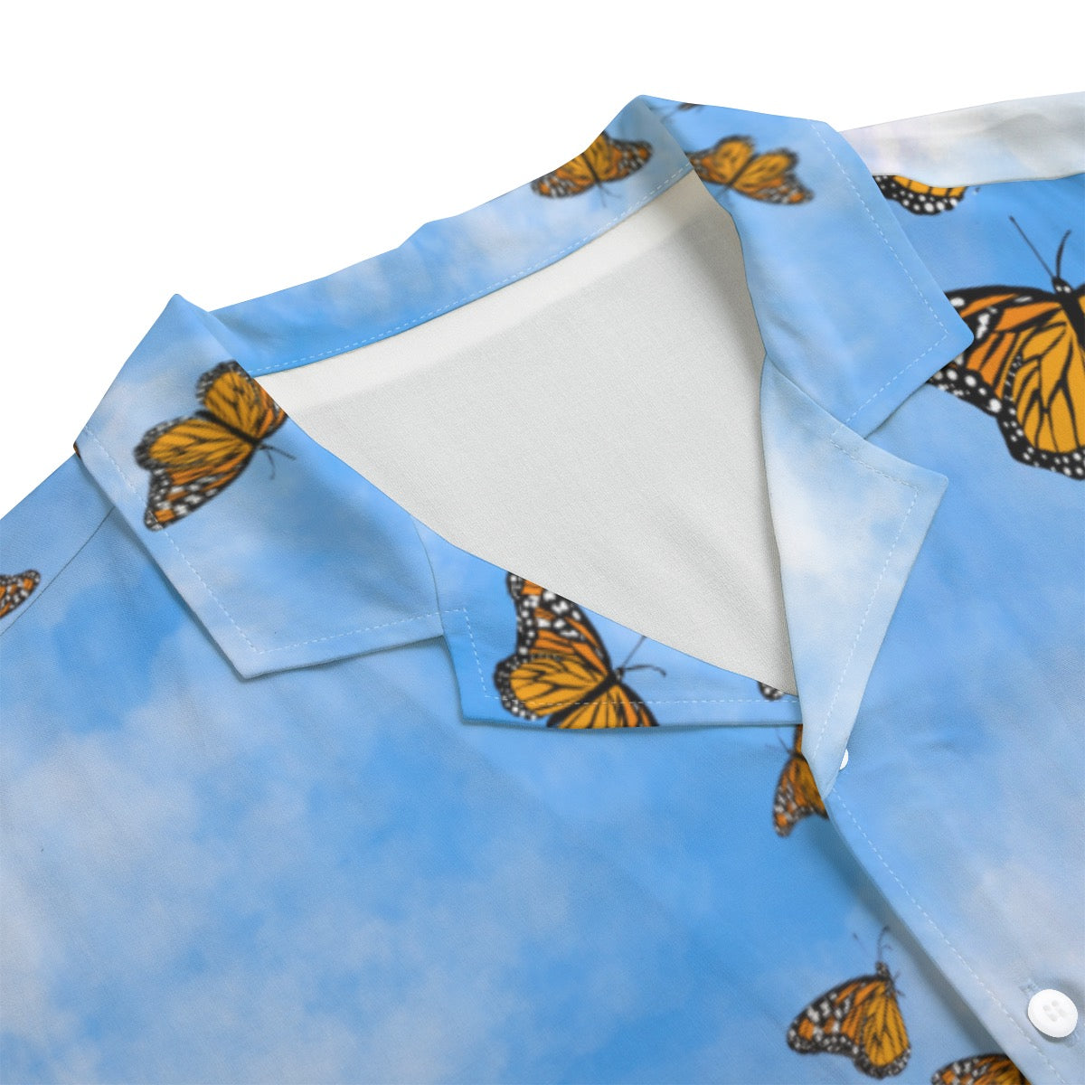 "Carried Away" rayon button up shirt by ArtistNatalie, front view