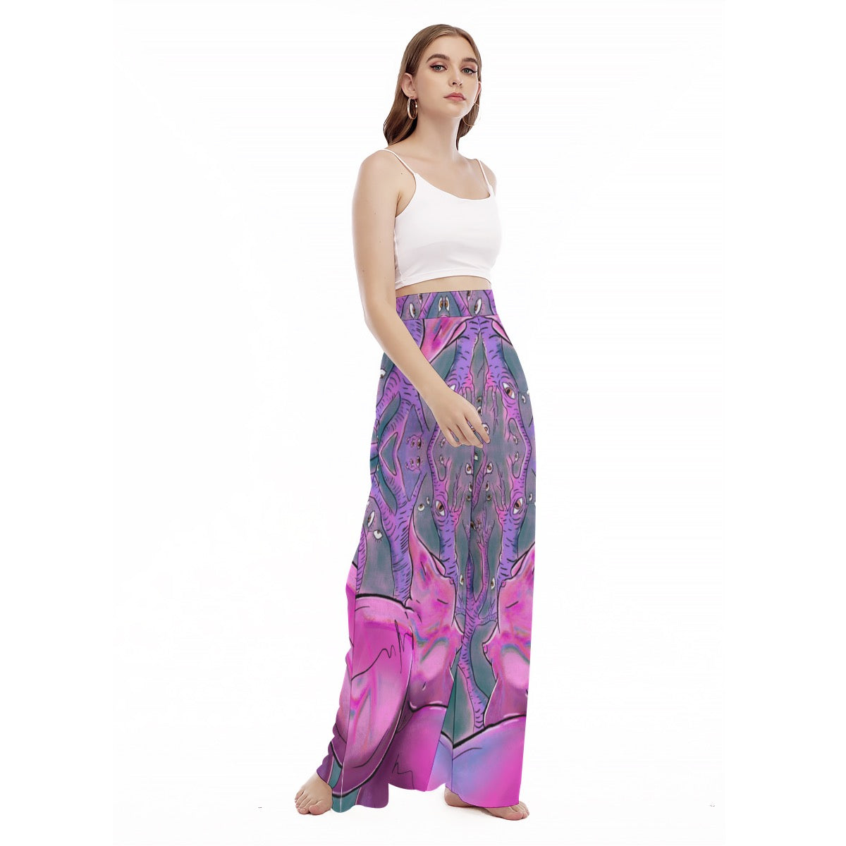 "Can You Ego Death Me Again" high-waisted wide leg pants by ArtistNatalie, front view
