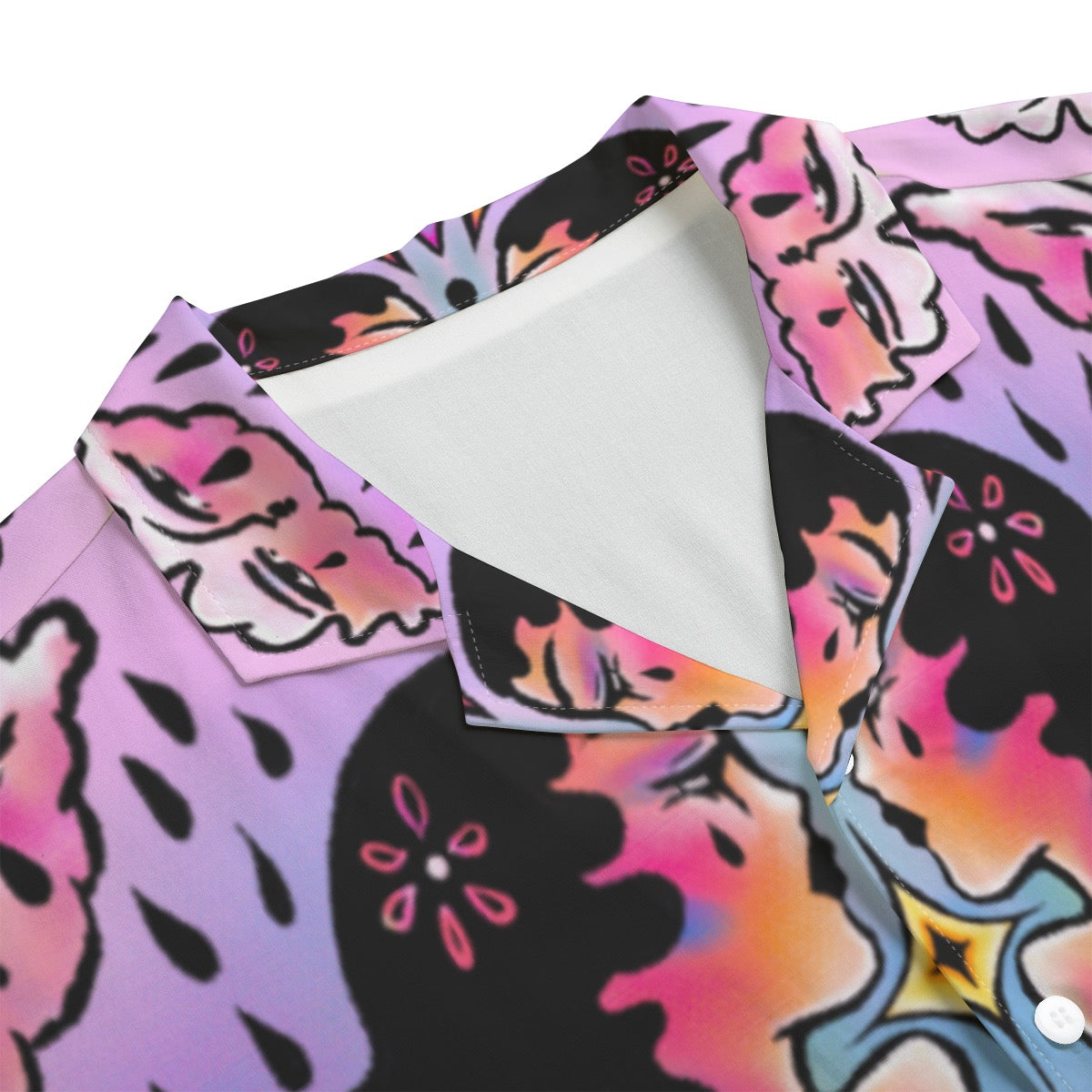 "Look Deep" rayon button up shirt by ArtistNatalie, back view
