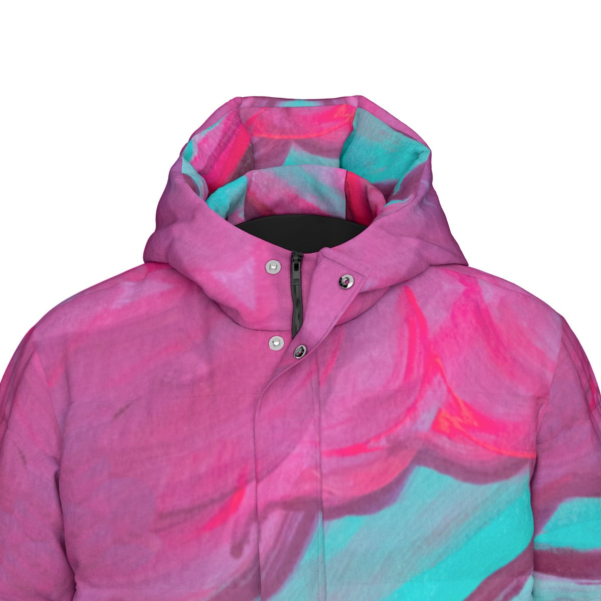"Zoom Out" long down puffer coat by ArtistNatalie, detail view