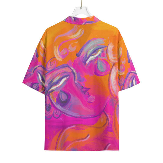 "In the Moment" rayon button up shirt by ArtistNatalie, front view