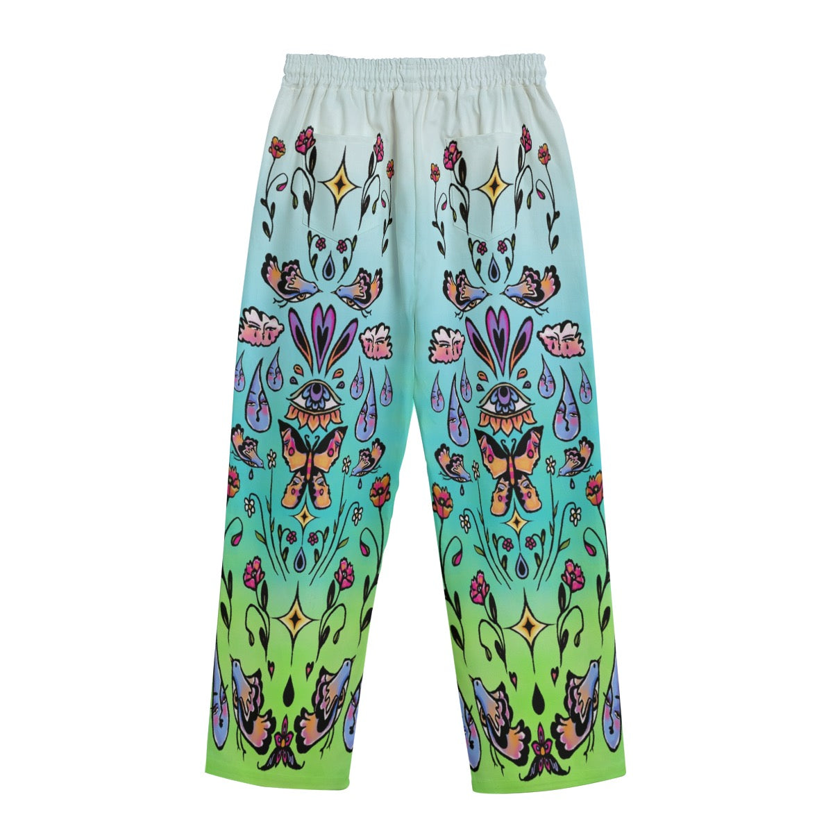 "Look Deep" cotton straight leg pants by ArtistNatalie, front view
