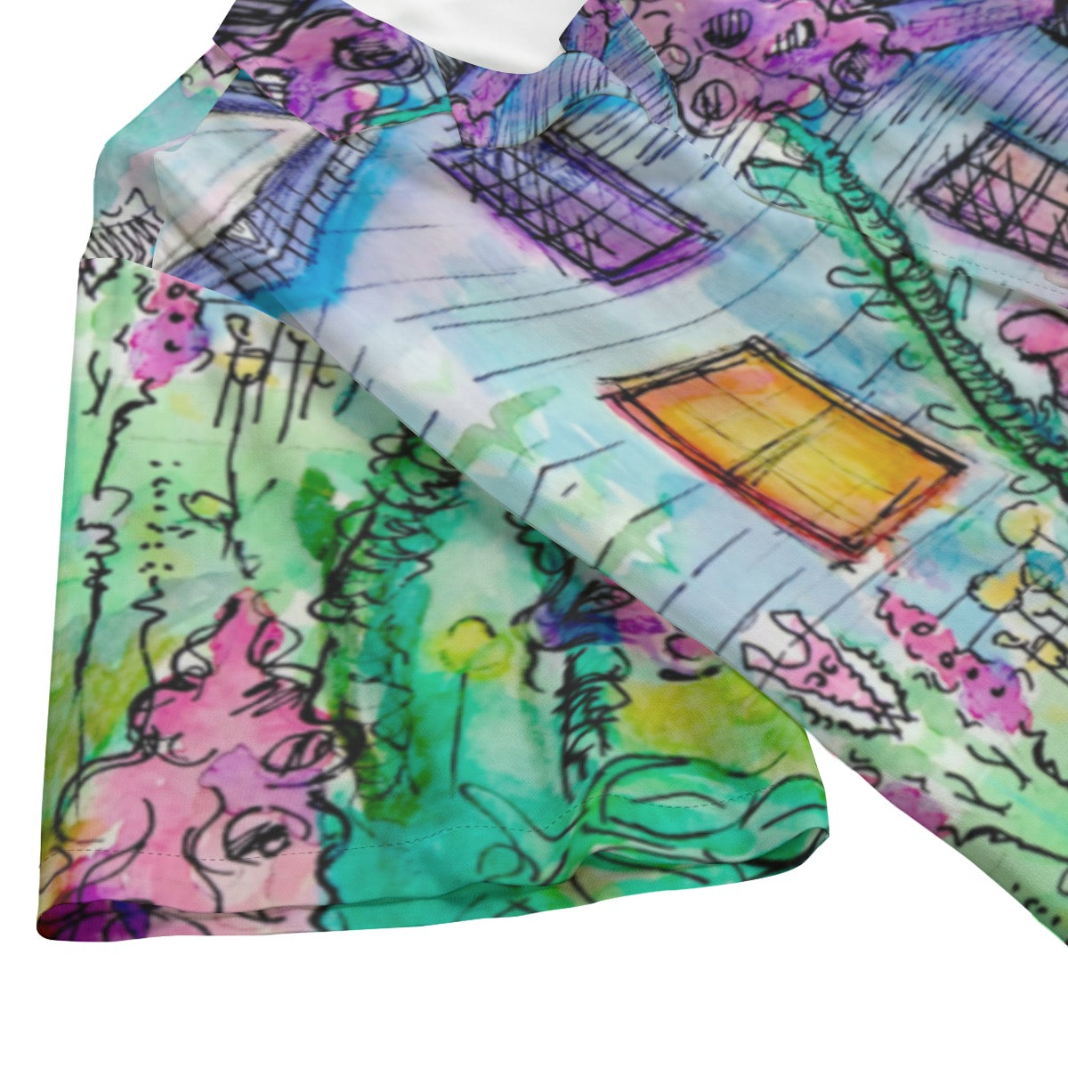 "Glowing Garden" rayon button up shirt by ArtistNatalie, styled view