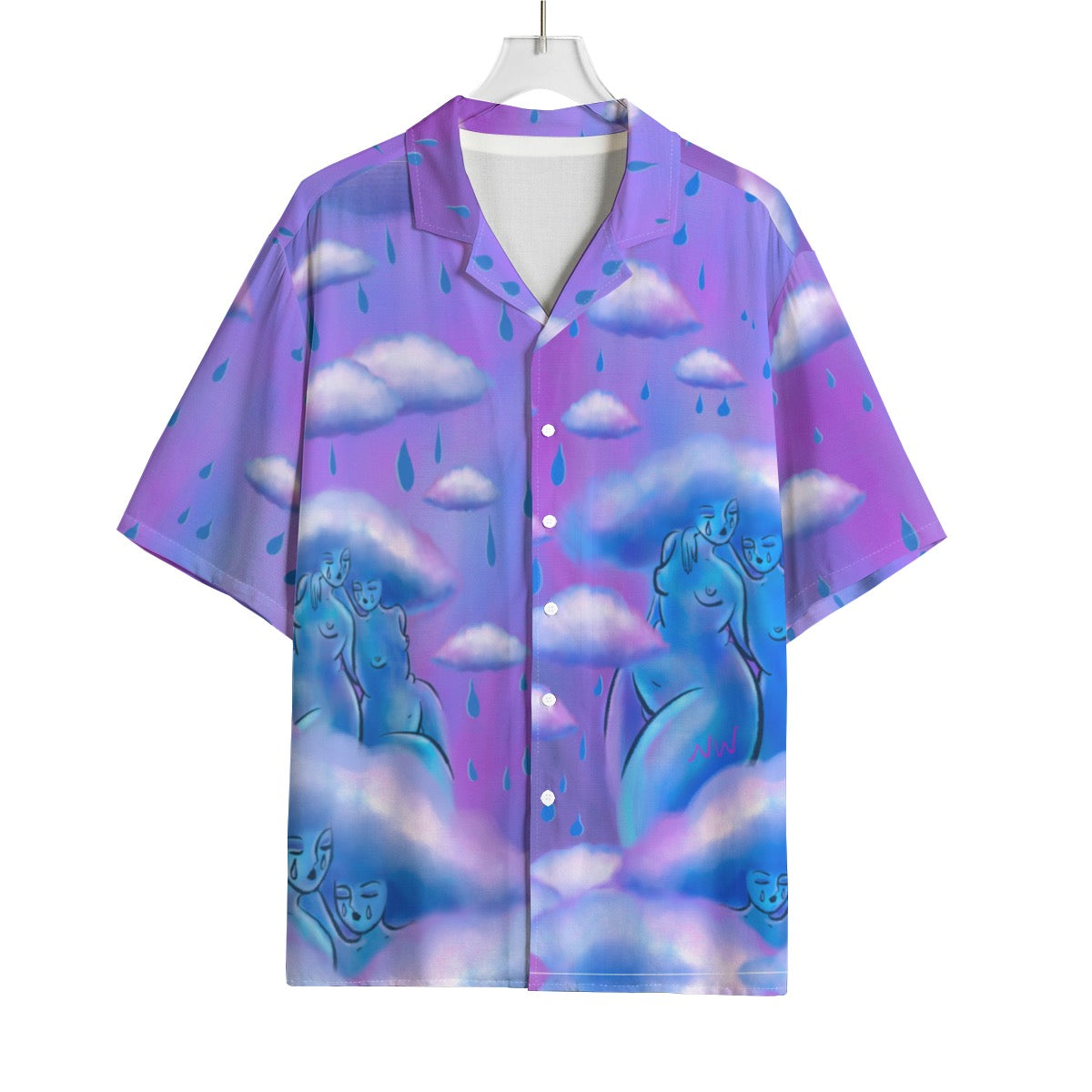 "Cloud Girls Club" rayon button up shirt by ArtistNatalie, detail view
