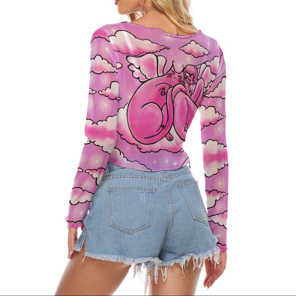 "Love 4 Ever" mesh long sleeve crop top by ArtistNatalie, detail view