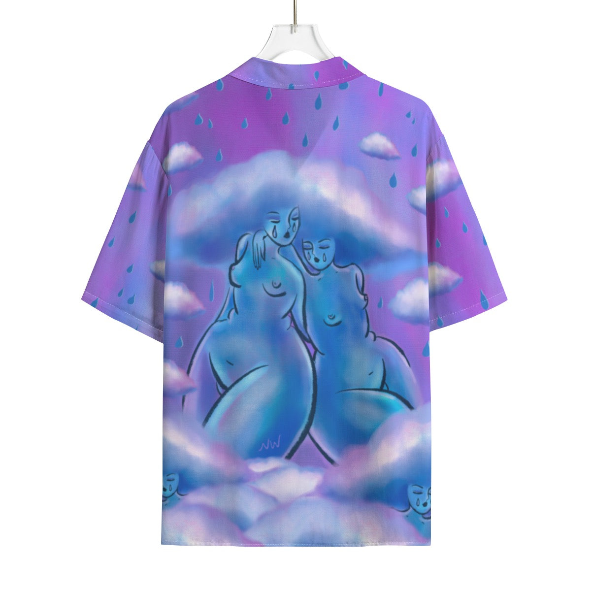 "Cloud Girls Club" rayon button up shirt by ArtistNatalie, back view
