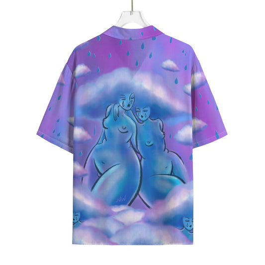 "Cloud Girls Club" rayon button up shirt by ArtistNatalie, back view