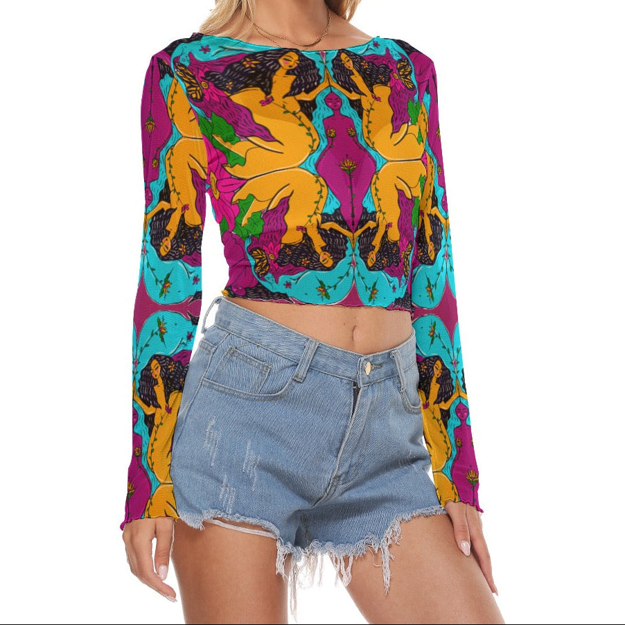 "Harmony" mesh long sleeve crop top by ArtistNatalie, back view