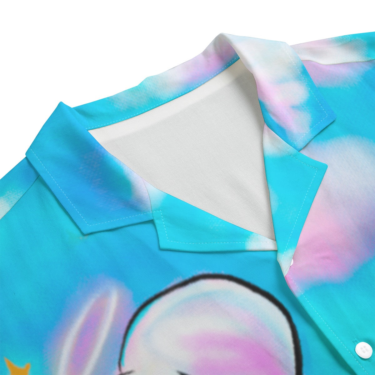 "Too Good" rayon button up shirt by ArtistNatalie, front view