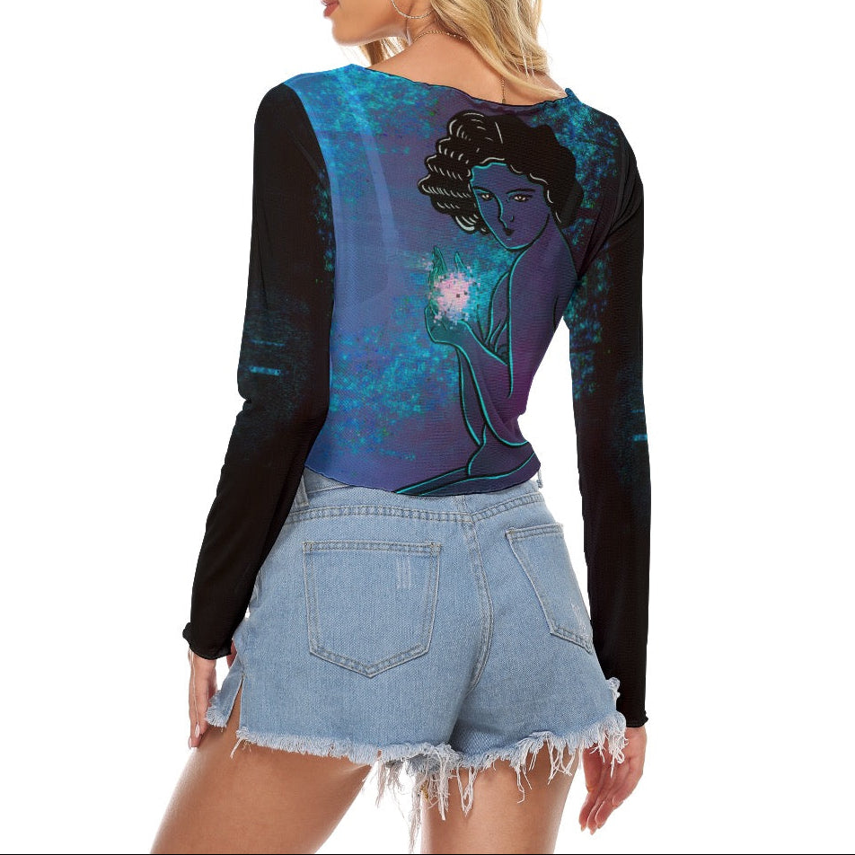 "Energy" mesh long sleeve crop top by ArtistNatalie, back view