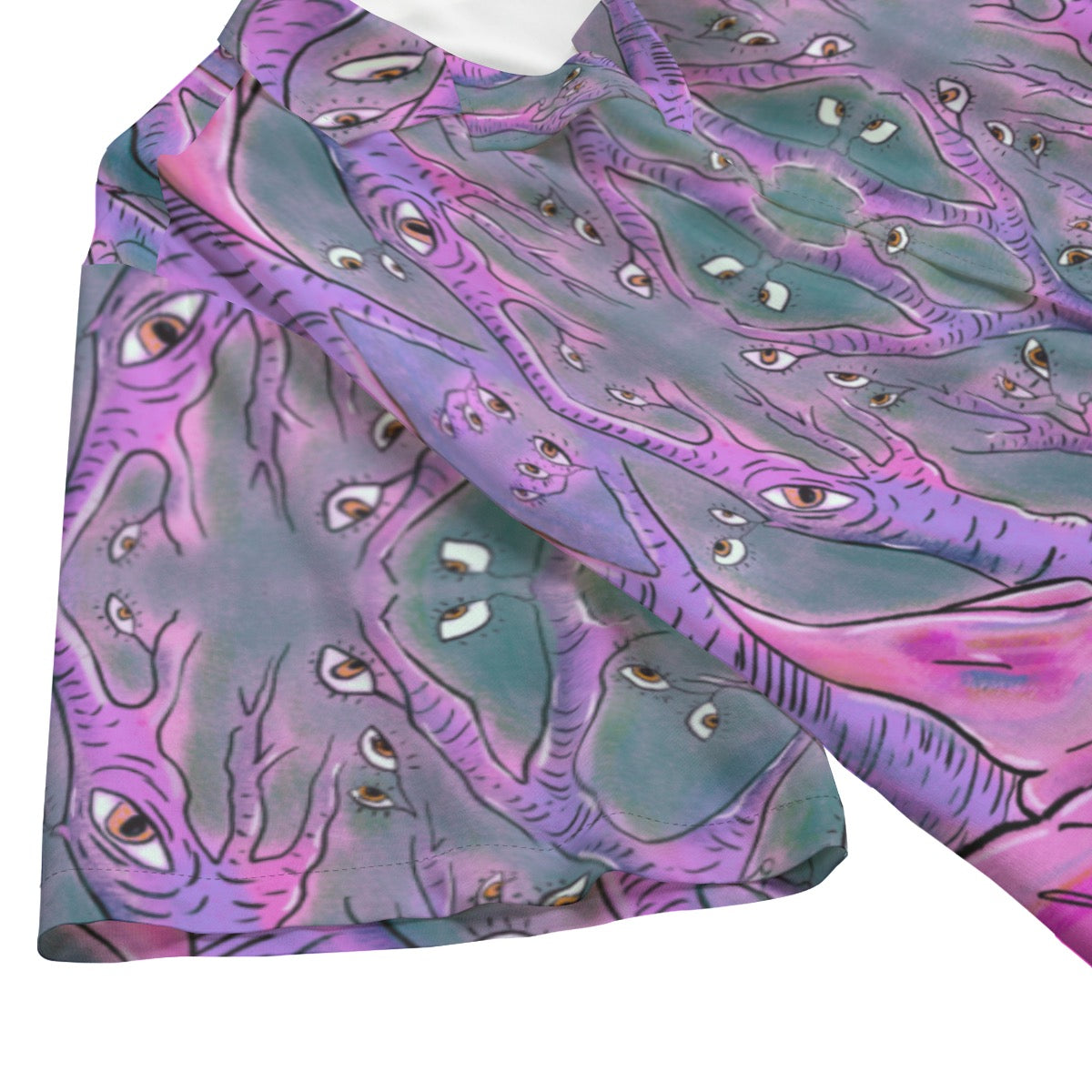"Can You Ego Death Me Again" rayon button up shirt by ArtistNatalie, detail view