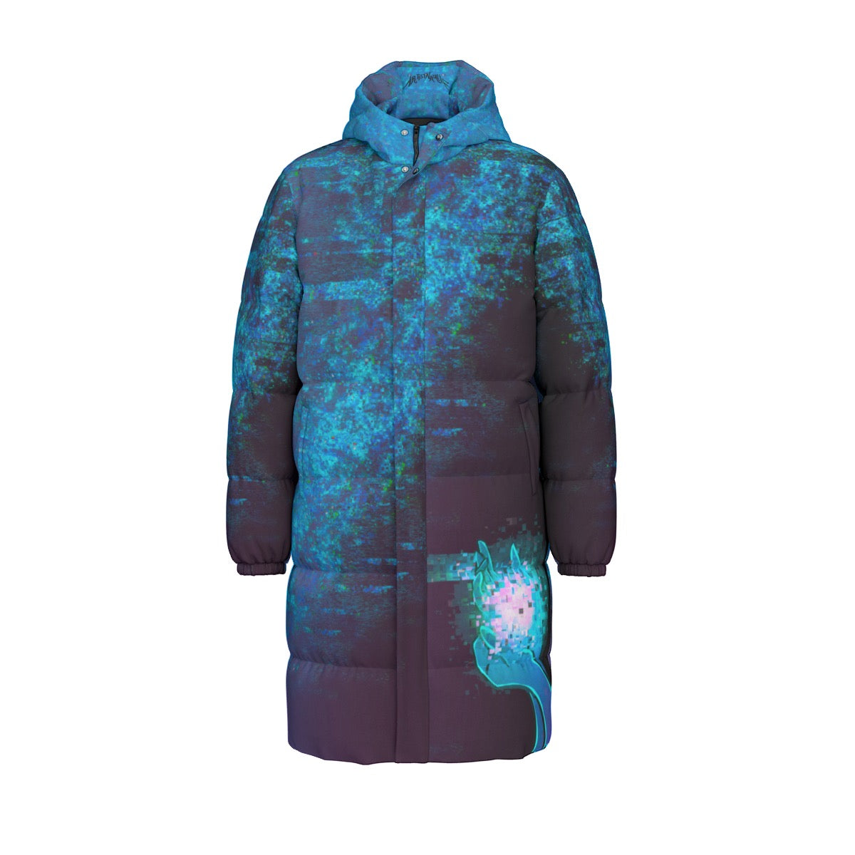 "Energy" long down puffer coat by ArtistNatalie, back view