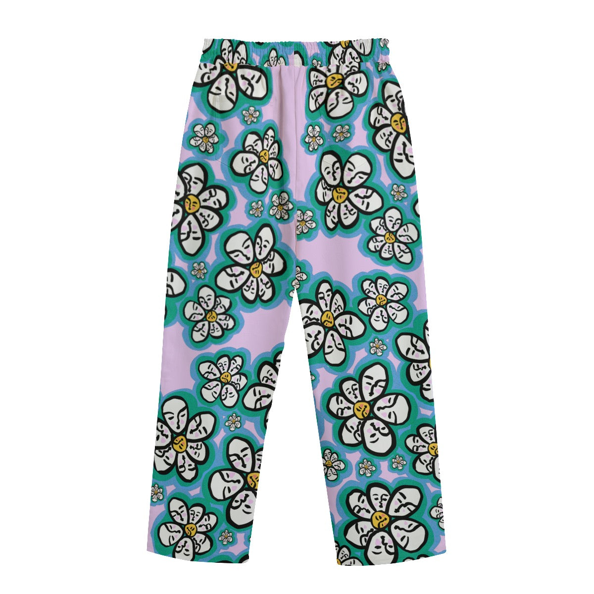 "Flower Power" cotton straight leg pants by ArtistNatalie, back view