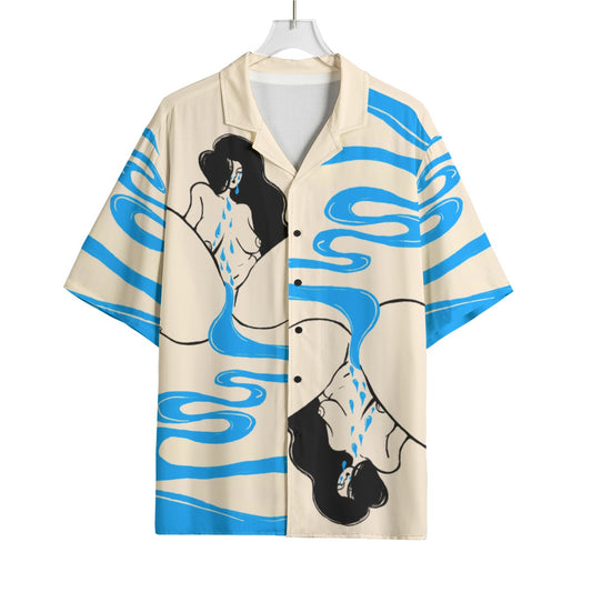 "Too Much" rayon button up shirt by ArtistNatalie, back view