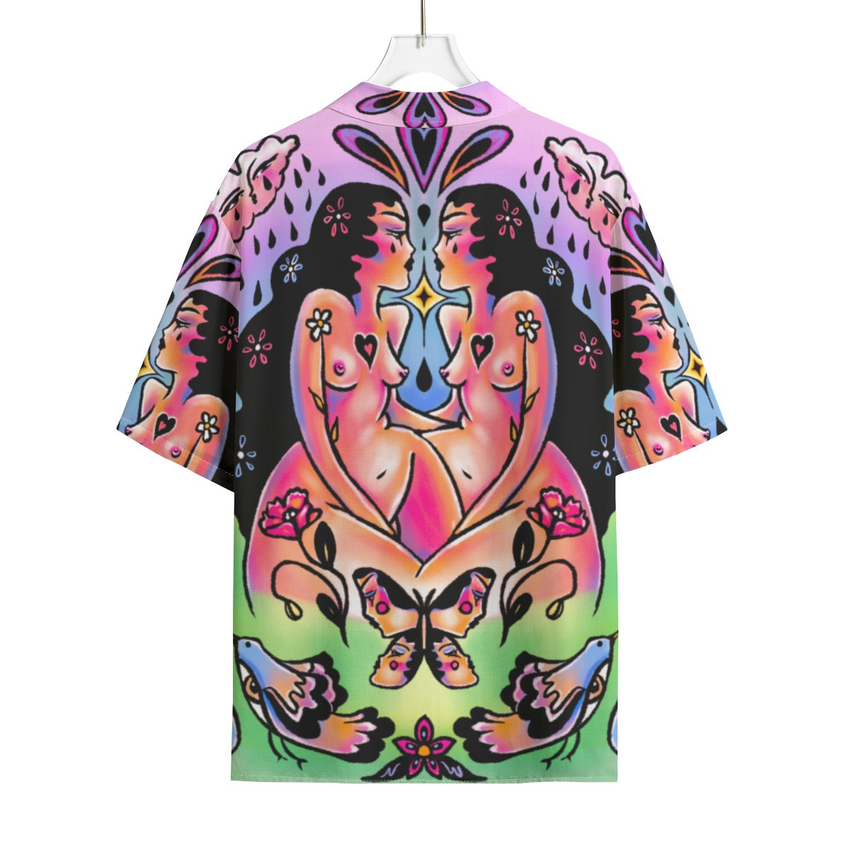 "Look Deep" rayon button up shirt by ArtistNatalie, detail view