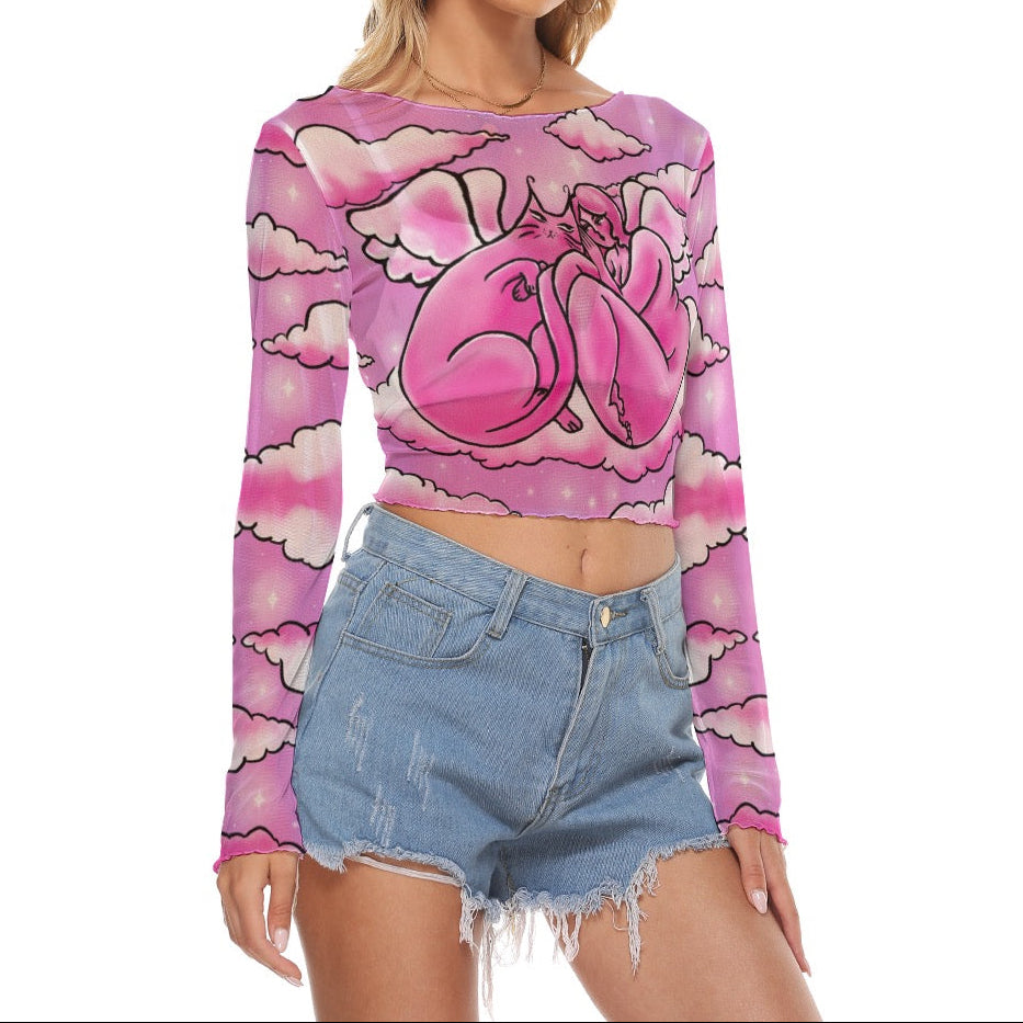 "Love 4 Ever" mesh long sleeve crop top by ArtistNatalie, back view
