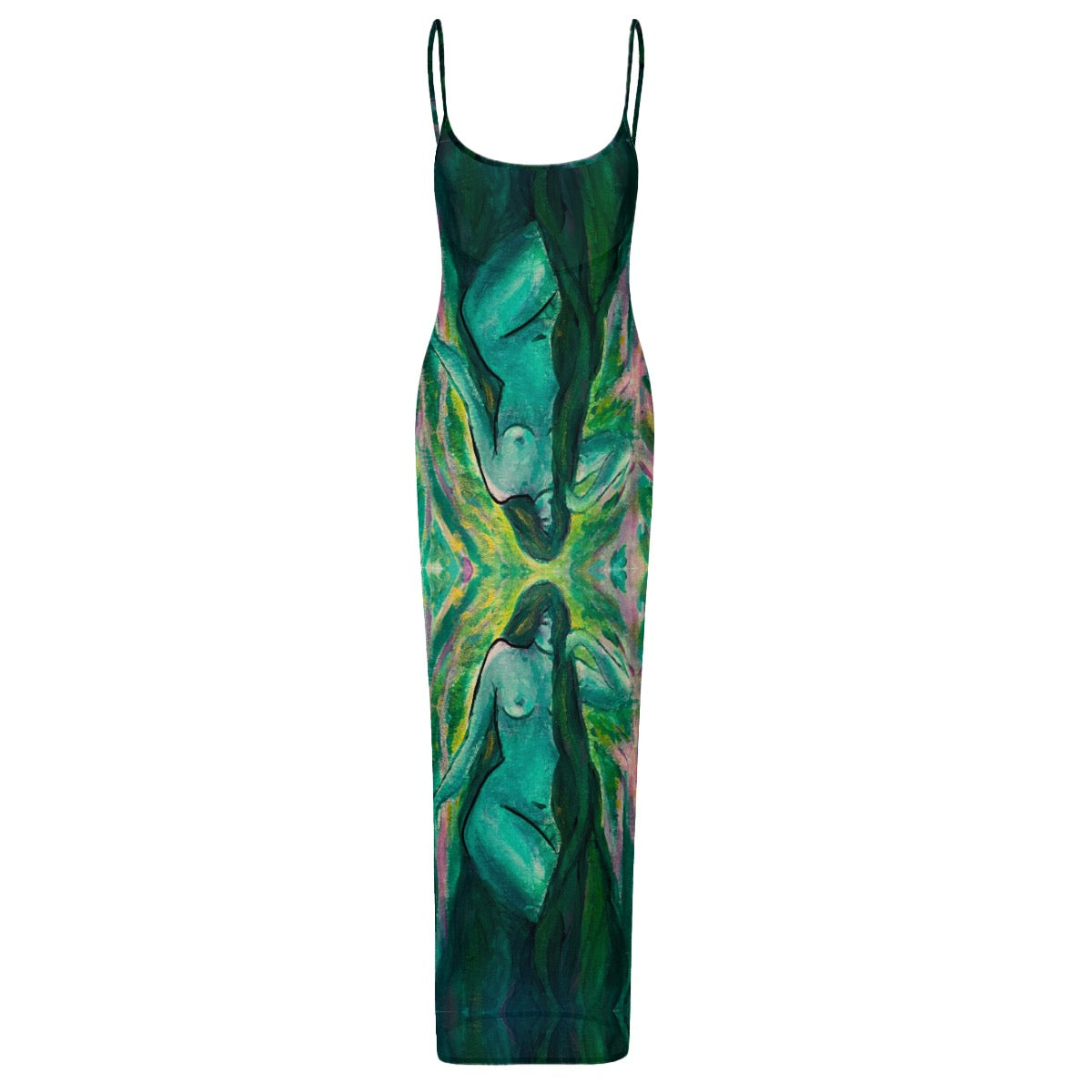 "This is Real" sheer mesh backless maxi dress by ArtistNatalie, front view