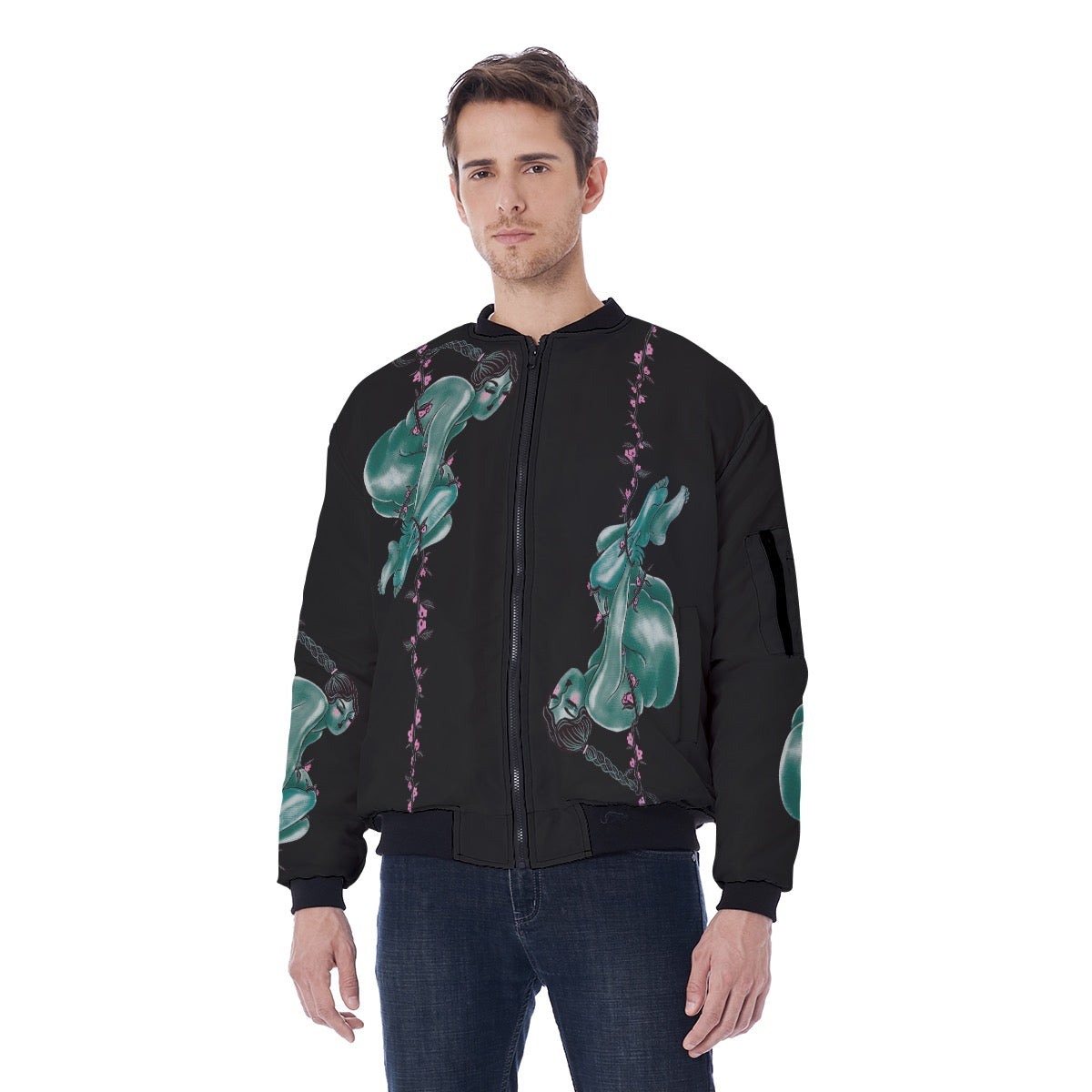 "Trust" unisex bomber jacket by ArtistNatalie, detail view